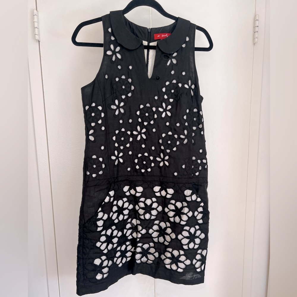 French designer Derhy. Jackie style openwork black dress. Size S